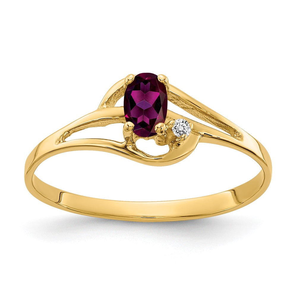 14k 5x3mm Oval Rhodolite Garnet and AA Diamond Ring, 0.272 ct, Size 6