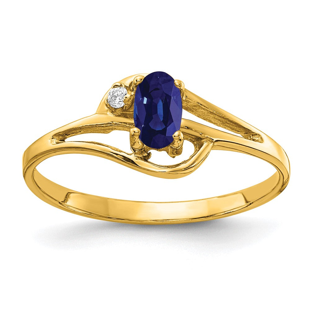 14k 5x3mm Oval Blue Sapphire and A Diamond Ring, 0.362 ct, Size 6