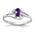 14k White Gold 5x3mm Oval Amethyst and AA Diamond Ring, 0.212 ct, Size 6