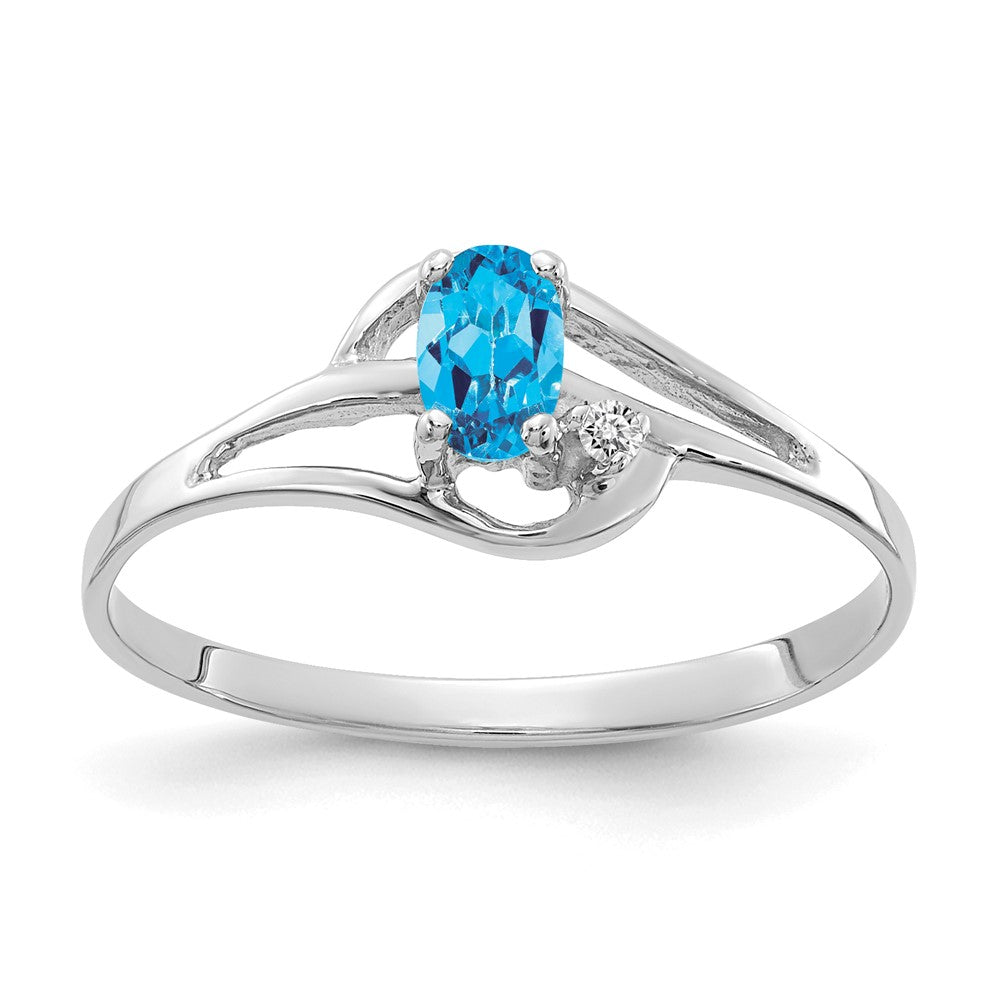 14k White Gold 5x3mm Oval Blue Topaz and AA Diamond Ring, 0.312 ct, Size 6