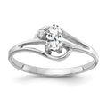 14k White Gold 5x3mm Oval Cubic Zirconia and AA Diamond Ring, 0.012 ct, Size 6