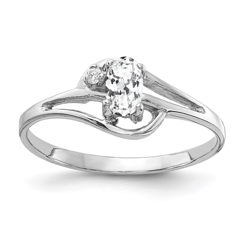 14k White Gold 5x3mm Oval Cubic Zirconia and AA Diamond Ring, 0.012 ct, Size 6