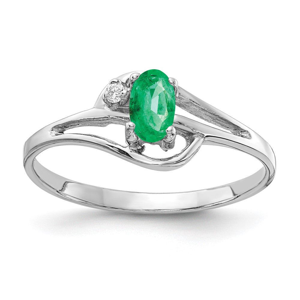 14k White Gold 5x3mm Oval Emerald and AA Diamond Ring, 0.262 ct, Size 6