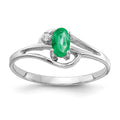 14k White Gold 5x3mm Oval Emerald and A Diamond Ring, 0.262 ct, Size 6