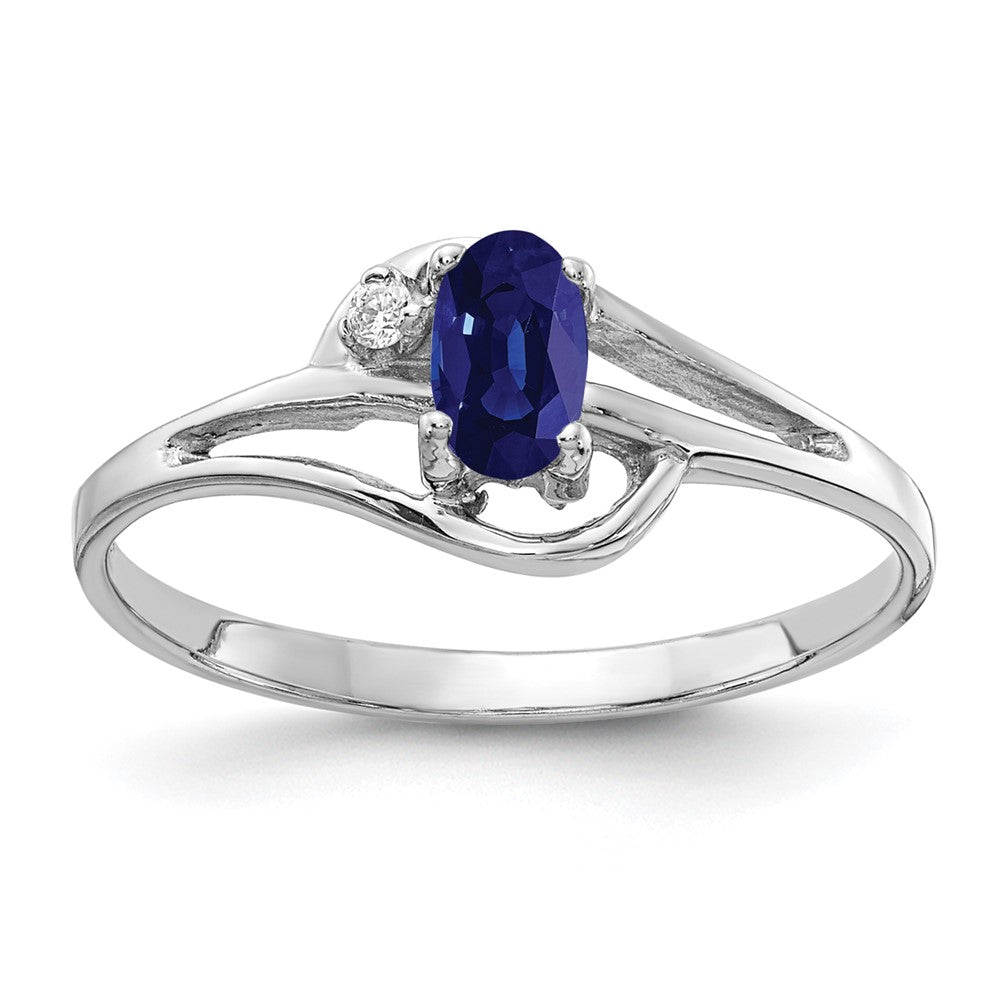 14k White Gold 5x3mm Oval Blue Sapphire and AA Diamond Ring, 0.362 ct, Size 6