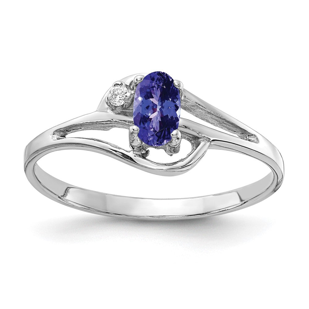 14k White Gold 5x3mm Oval Tanzanite and AA Diamond Ring, 0.282 ct, Size 6