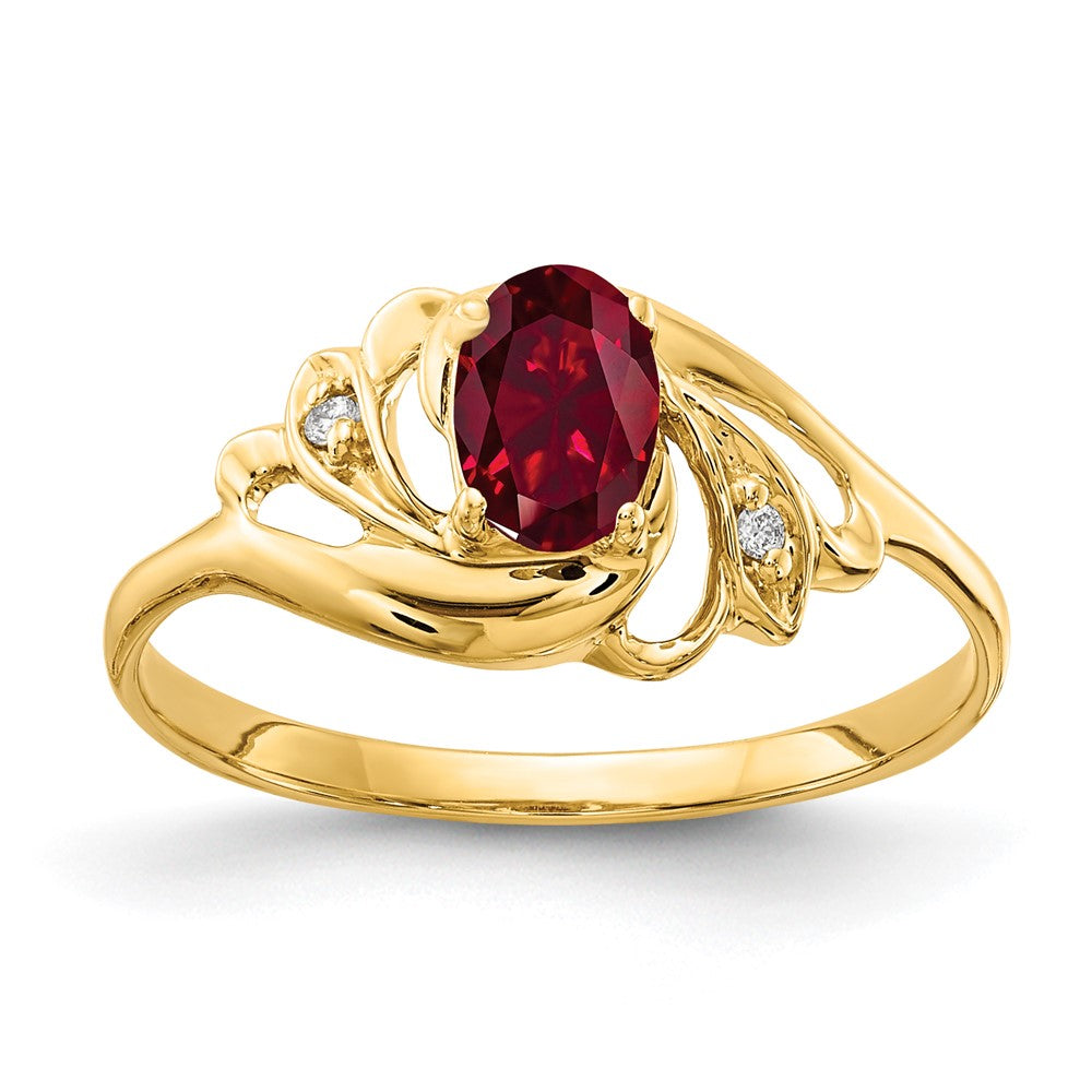14k 6x4mm Oval Lab-Created Ruby and AA Diamond Ring, 0.614 ct