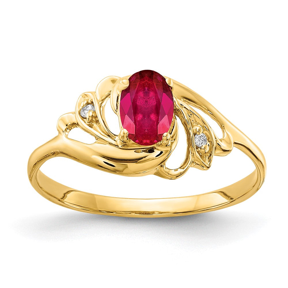 14k 6x4mm Oval Ruby and AA Diamond Ring, 0.614 ct