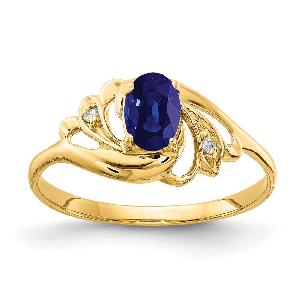 14k 6x4mm Oval Blue Sapphire and AA Diamond Ring, 0.664 ct