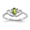 14k White Gold 5x3mm Oval Peridot and AA Diamond Two Hearts Ring, 0.28 ct, Size 6
