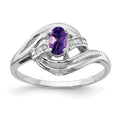 14k White Gold 5x3mm Oval Amethyst and 1/20 carat AA Diamond Ring, 0.232 ct, Size 6