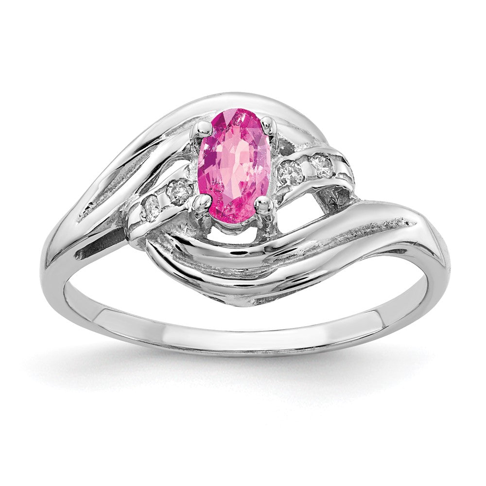 14k White Gold 5x3mm Oval Pink Sapphire and VS Diamond Ring, 0.352 ct, Size 6