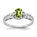 14k White Gold 6x4mm Oval Peridot and AA Diamond Filigree Ring, 0.484 ct