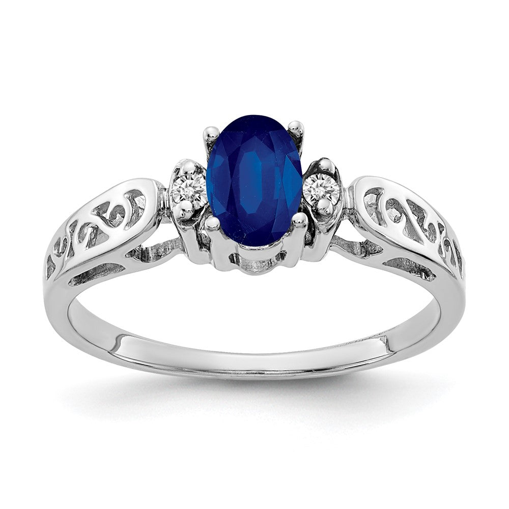 14k White Gold 6x4mm Oval Blue Sapphire and VS Diamond Ring, 0.684 ct, 1.78 g