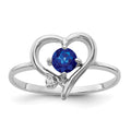 14k White Gold AA Diamond and 4mm Blue Sapphire Heart Ring, 0.357 ct, Size 6