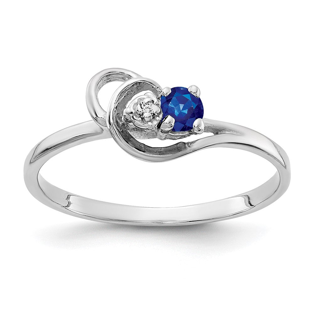 14k White Gold 3mm Blue Sapphire and AA Diamond Accent Ring, 0.174 ct, Size 6