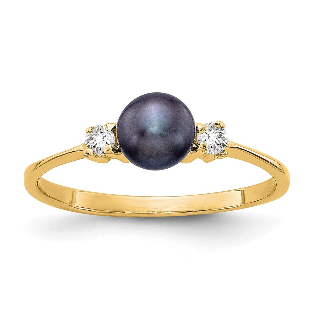 14k 5mm Black Freshwater Cultured Pearl and 1/15 carat VS Diamond Ring, 0.078 ct, Size 6