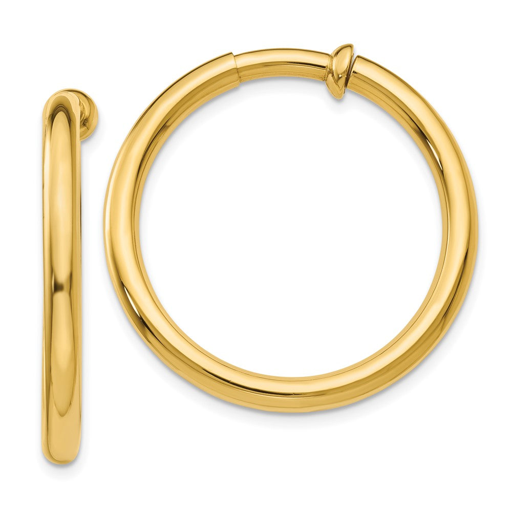14k 3x25mm Polished Tube Hoop Non-pierced Earrings, 25 x 3 mm
