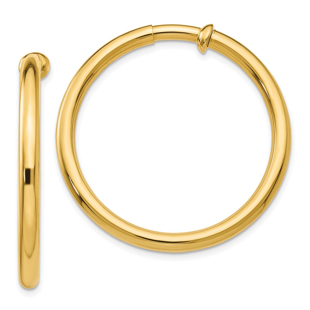14k 3x30mm Polished Tube Hoop Non-pierced Earrings, 30 x 3 mm