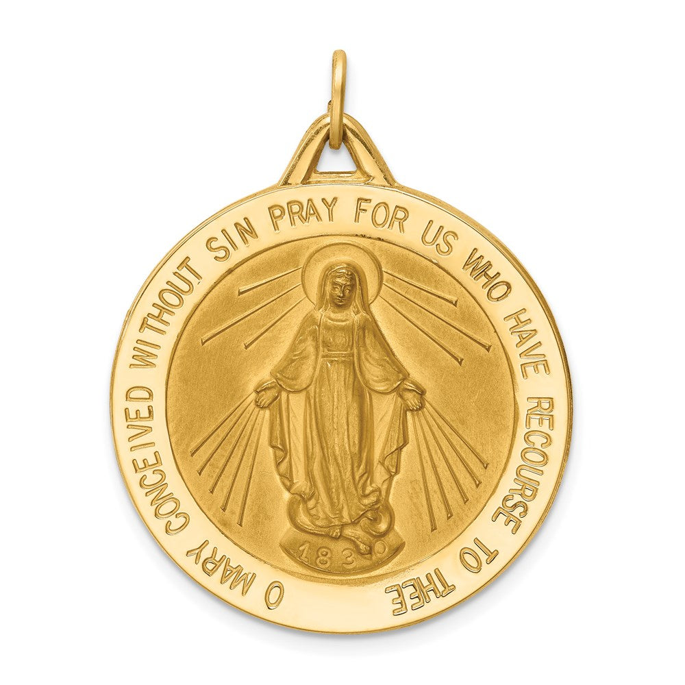 14k Polished and Satin Solid Large Miraculous Medal Round Pendant, 37 x 29.25 mm