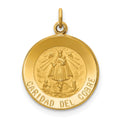 14k Polished and Satin Solid Caridad Del Cobre Medal Round Pendant, 20 x 15 mm