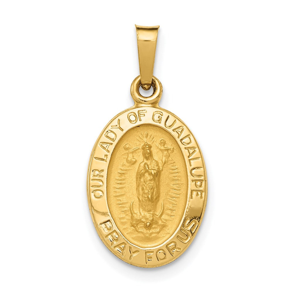14k Polished and Satin Hollow Our Lady Of Guadalupe Medal Oval Charm, 18.3 x 11 mm