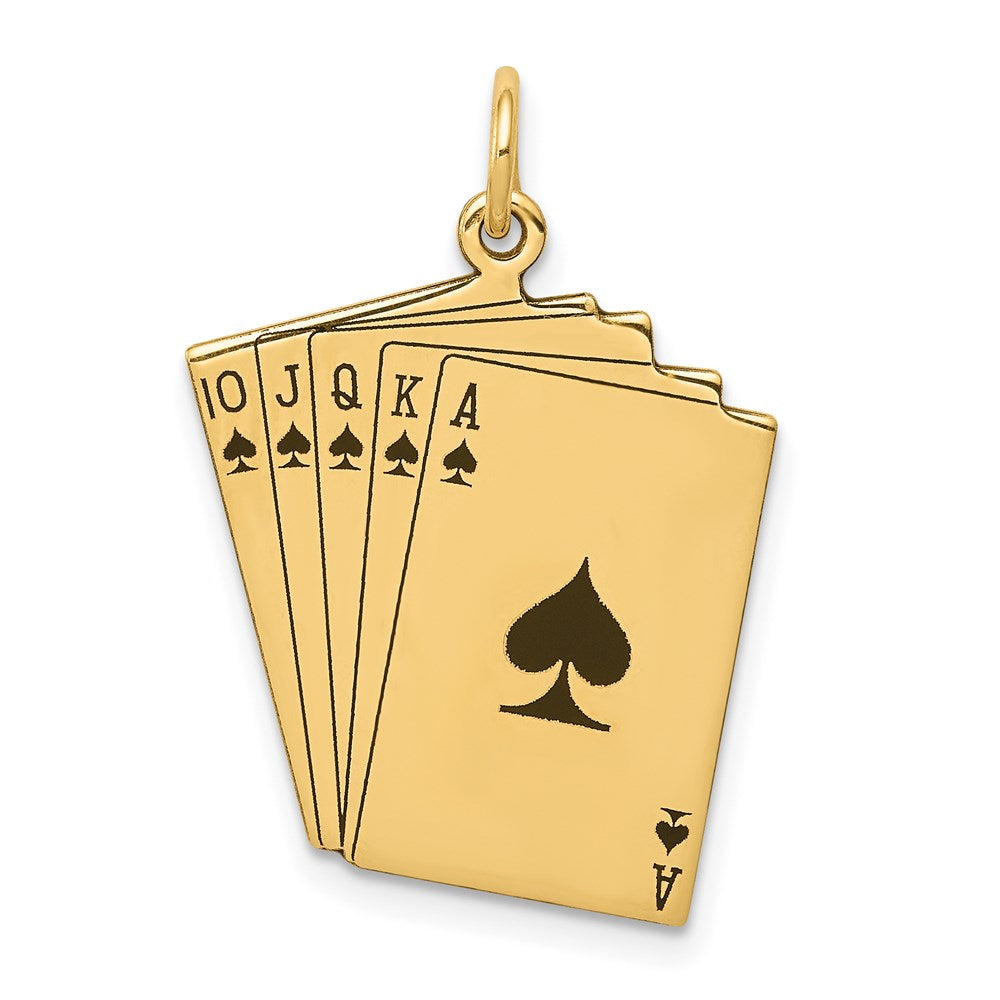 14k Enameled Royal Flush Playing Cards Charm, 26 x 18 mm