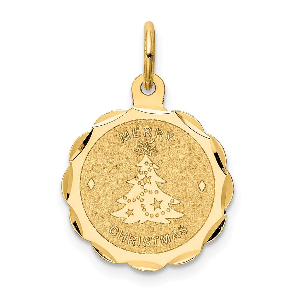 14k MERRY CHRISTMAS with Tree 15mm Engravable Disc Charm, 21 x 15 mm