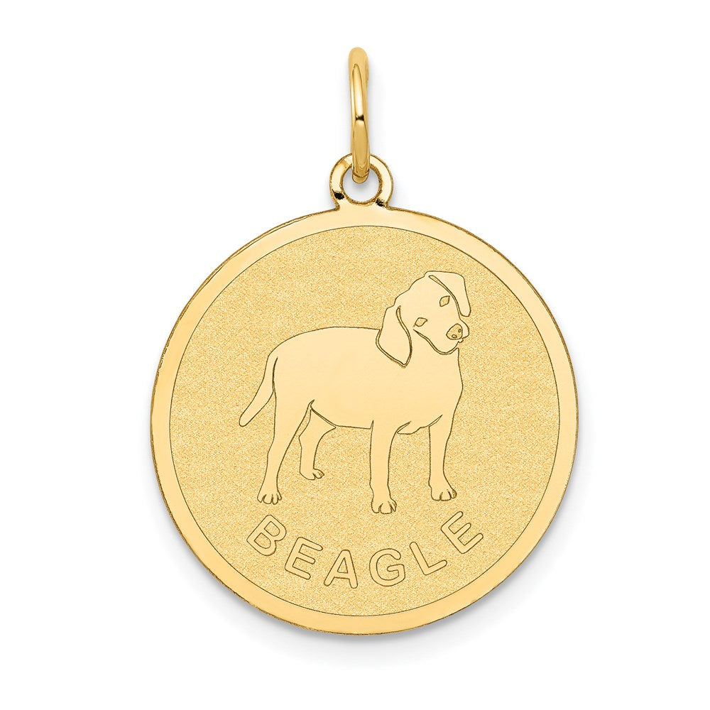 14k BEAGLE 20mm Engravable Disc Dog Charm, 26 x 20 mm