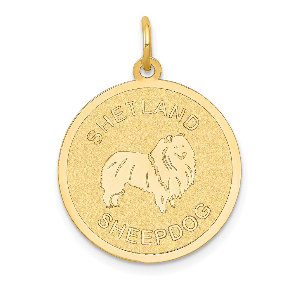 14k SHETLAND SHEEP20mm Engravable Disc Dog Charm, 26 x 20 mm