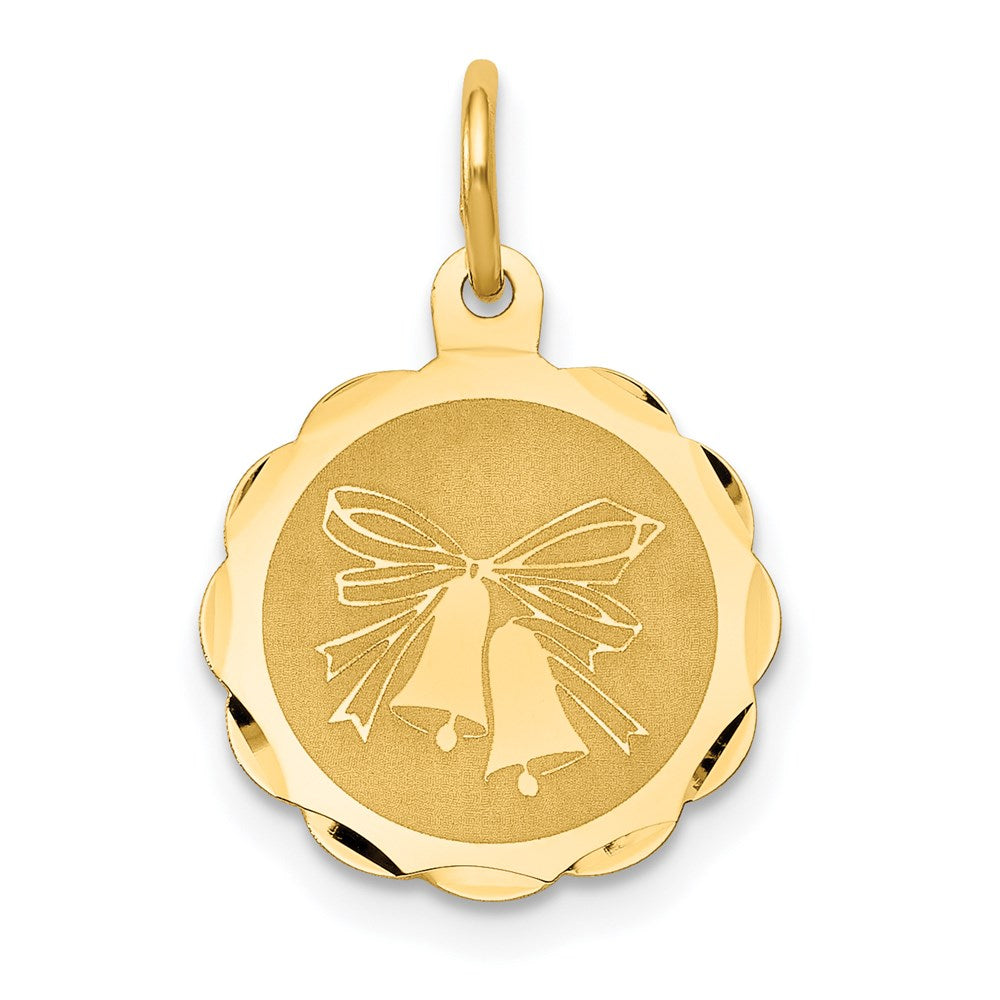 14K Wedding Bells 14mm Engravable Disc Charm, 17 x 14 mm
