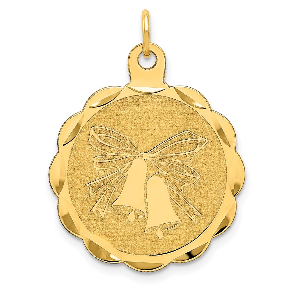 14k Wedding Bells 23mm Engravable Disc Charm, 27 x 23 mm