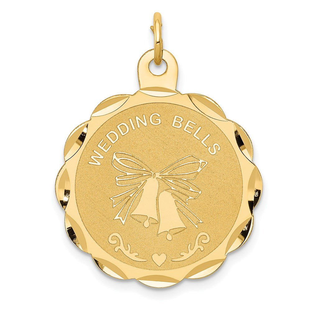 14K WEDDING BELLS 23mm Engravable Disc Charm, 28 x 23 mm