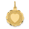 14k YOU ARE ALWAYS IN MY HEART Engravable Disc Charm, 23 x 16 mm