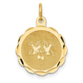 14k Love Birds Scalloped Border Engravable Disc Charm, 20 x 16 mm