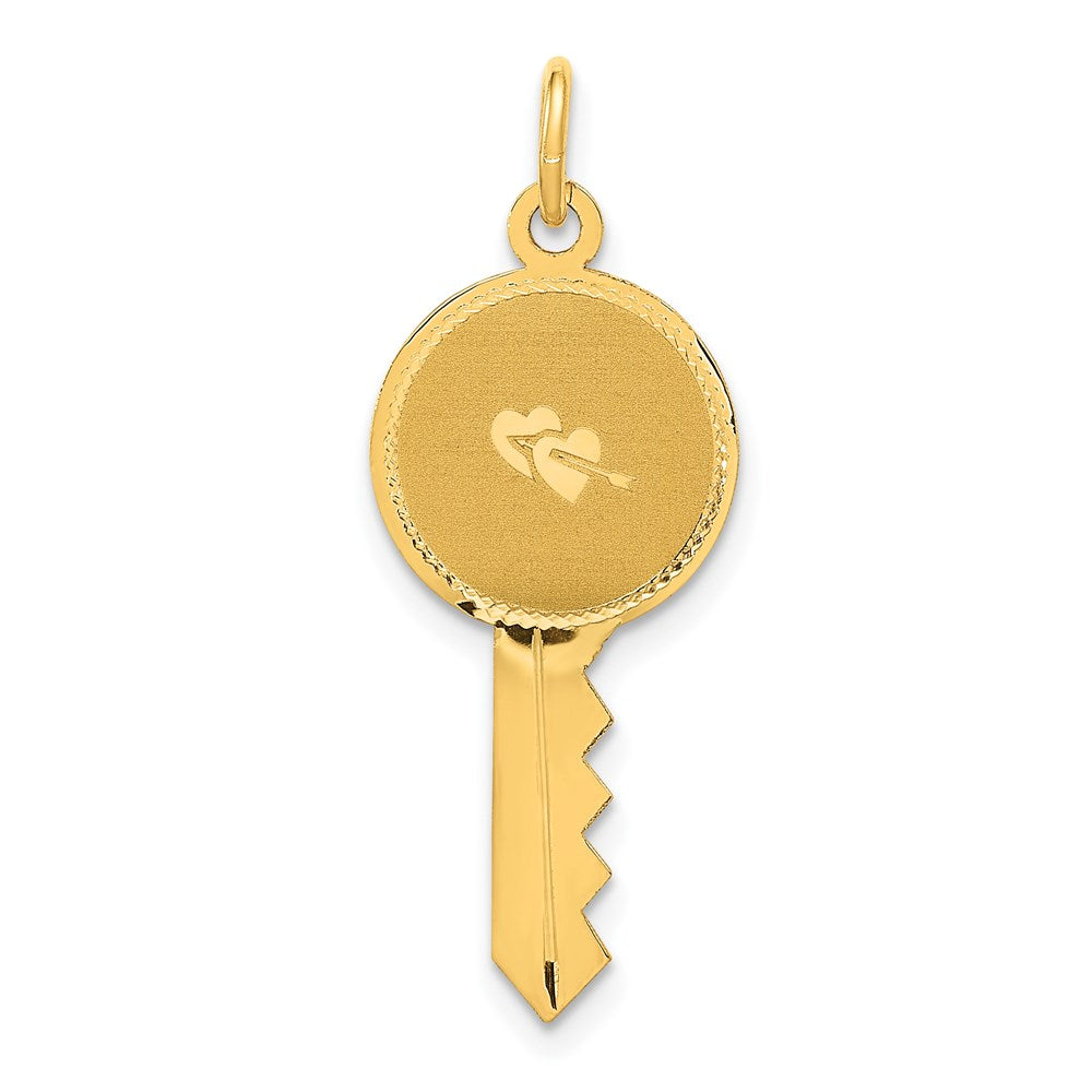 14K Polished and Satin Hearts Flat Key Charm, 30 x 12 mm