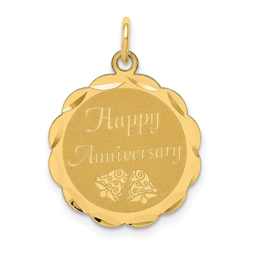 14K HAPPY ANNIVERSARY with Bells 18mm Engravable Disc Charm, 21 x 18 mm