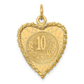 14K 10th ANNIVERSARY 19mm Engravable Rope-Edge Heart Charm, 26 x 19 mm