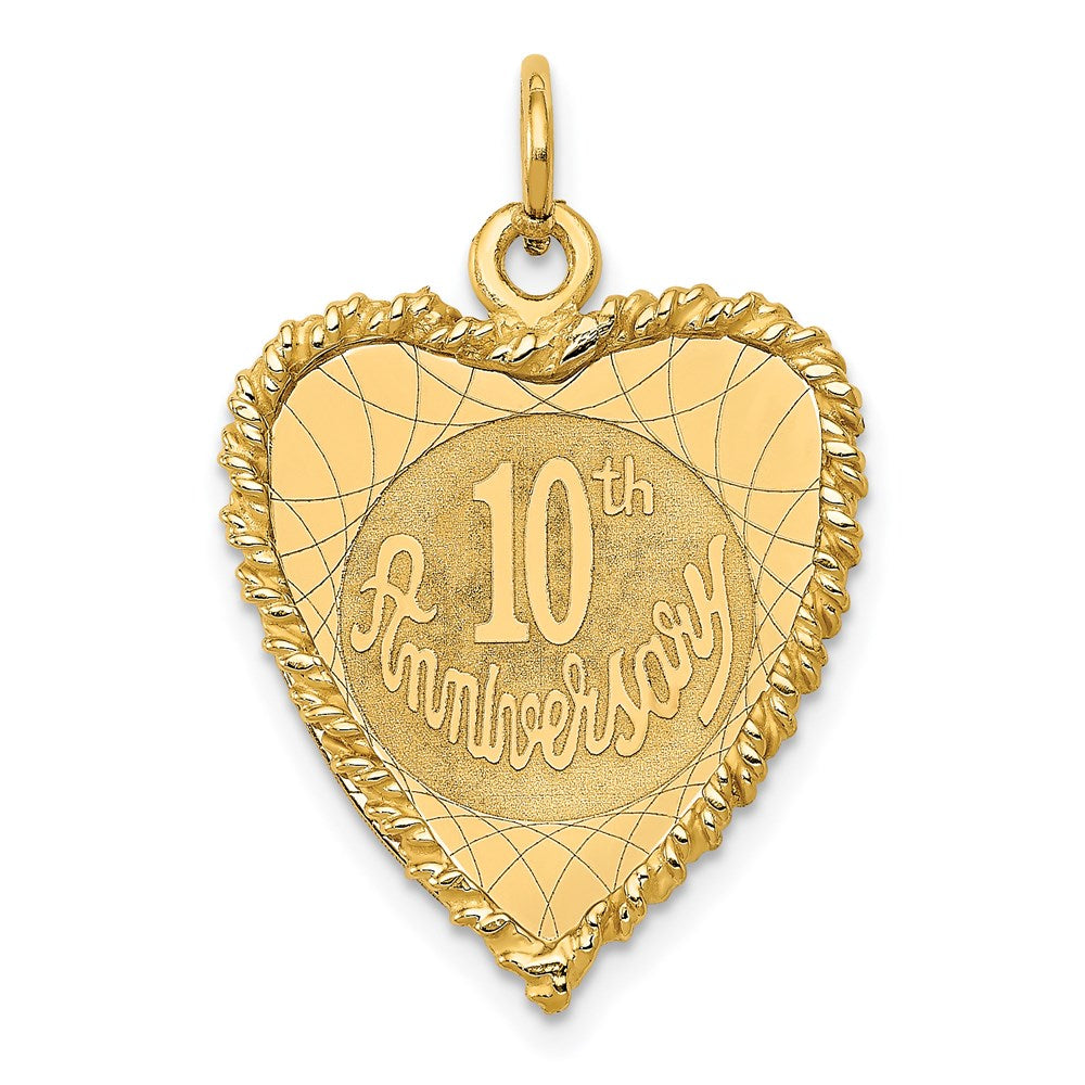 14K 10th ANNIVERSARY 19mm Engravable Rope-Edge Heart Charm, 26 x 19 mm