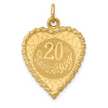 14K 20th ANNIVERSARY 19mm Engravable Rope-Edge Heart Charm, 26 x 19 mm