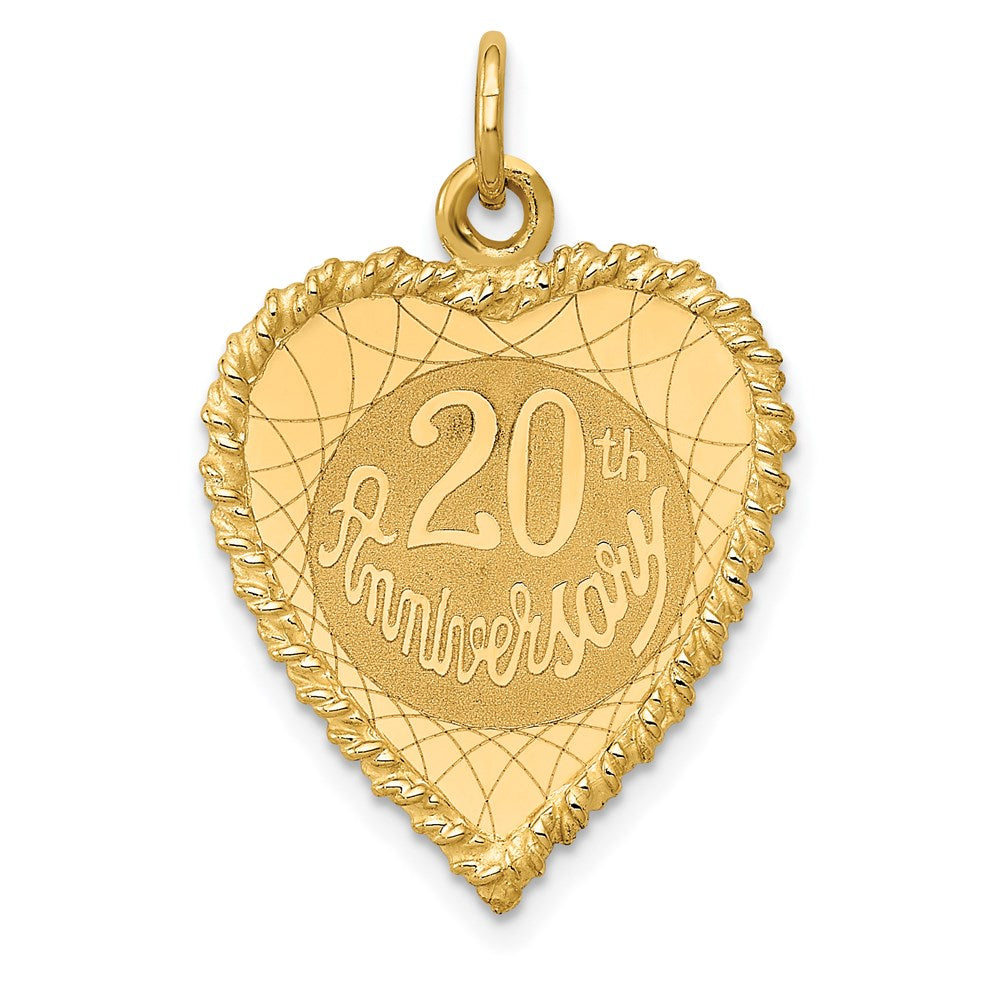 14K 20th ANNIVERSARY 19mm Engravable Rope-Edge Heart Charm, 26 x 19 mm