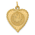 14K 50th ANNIVERSARY 19mm Engravable Rope-Edge Heart Charm, 29 x 19 mm