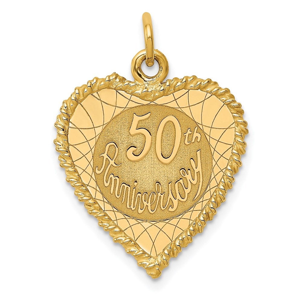 14K 50th ANNIVERSARY 19mm Engravable Rope-Edge Heart Charm, 29 x 19 mm