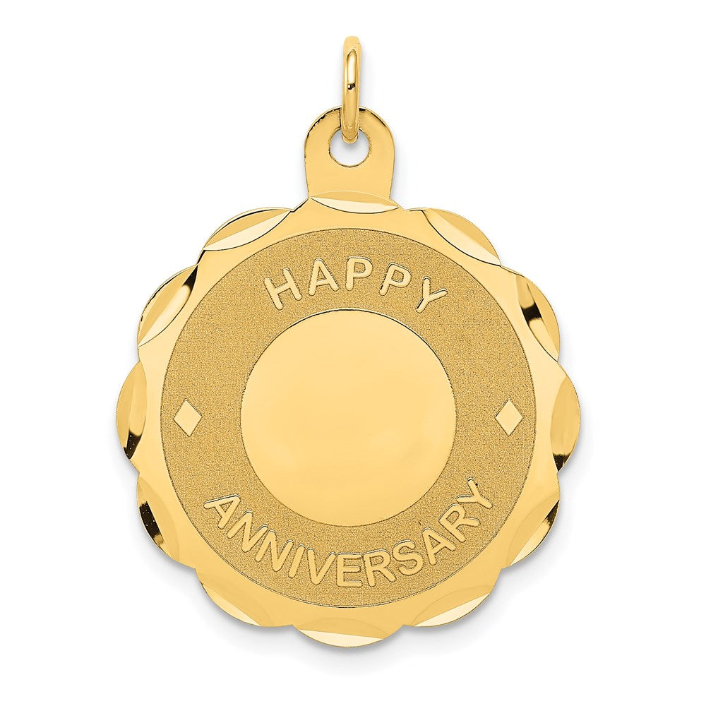 14K HAPPY ANNIVERSARY with Hearts 23mm Engravable Disc Charm, 28 x 23 mm