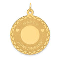 14K HAPPY ANNIVERSARY with Hearts 25mm Engravable Disc Charm, 33 x 25 mm