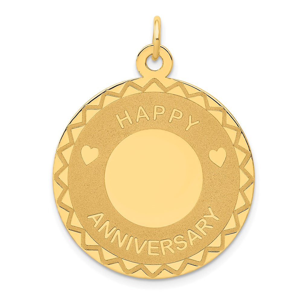 14K HAPPY ANNIVERSARY with Hearts 25mm Engravable Disc Charm, 33 x 25 mm