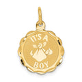 14k Polished IT'S A BOY Scalloped 16mm Engravable Disc Charm, 22 x 16 mm