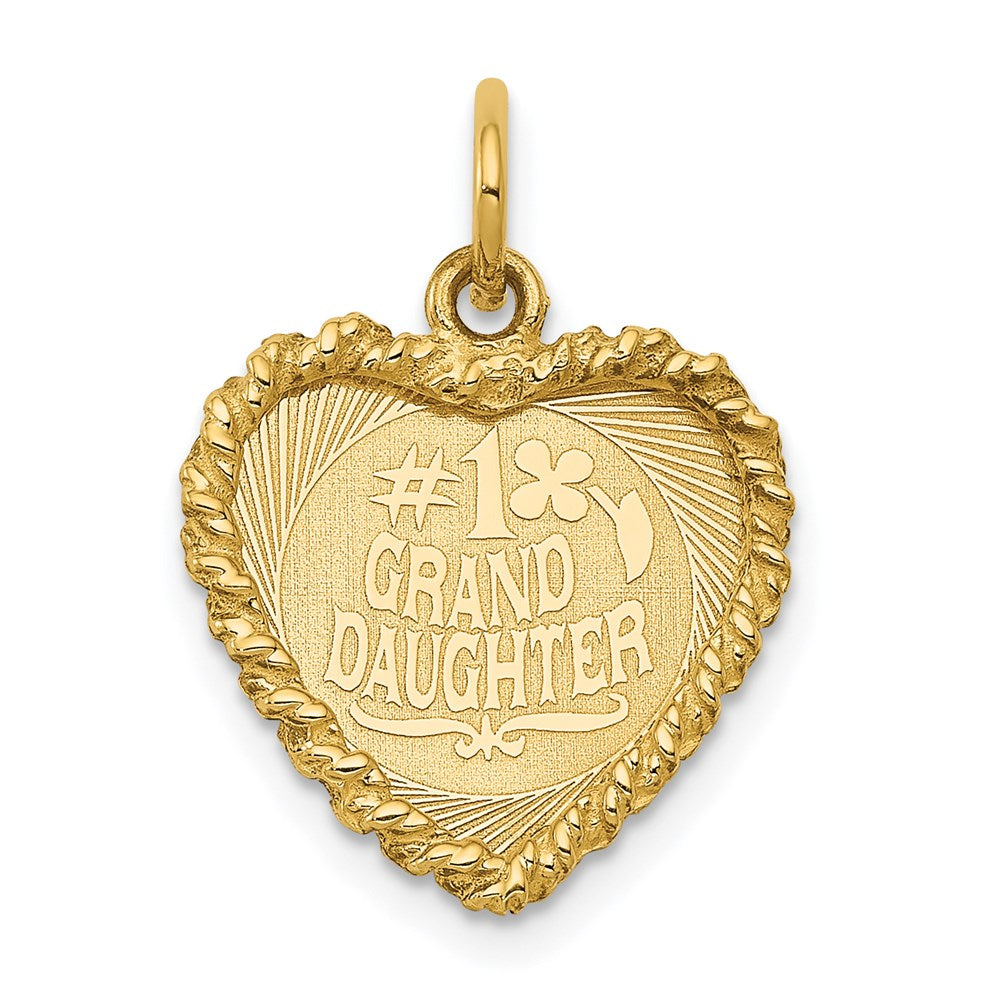14k #1 GRANDDAUGHTER 15mm Engravable Heart with Rope Edge Charm, 22 x 15 mm