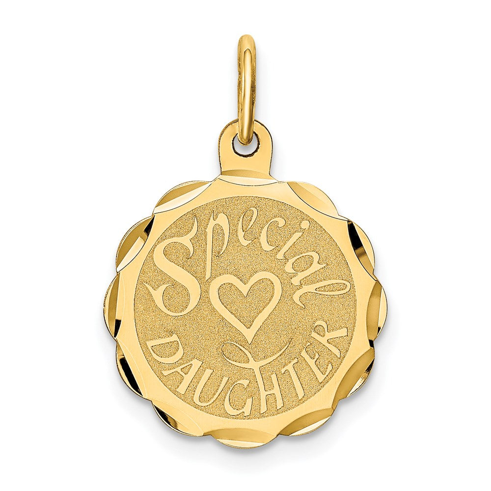 14K SPECIAL DAUGHTER 15mm Engravable Disc Charm, 23 x 15 mm