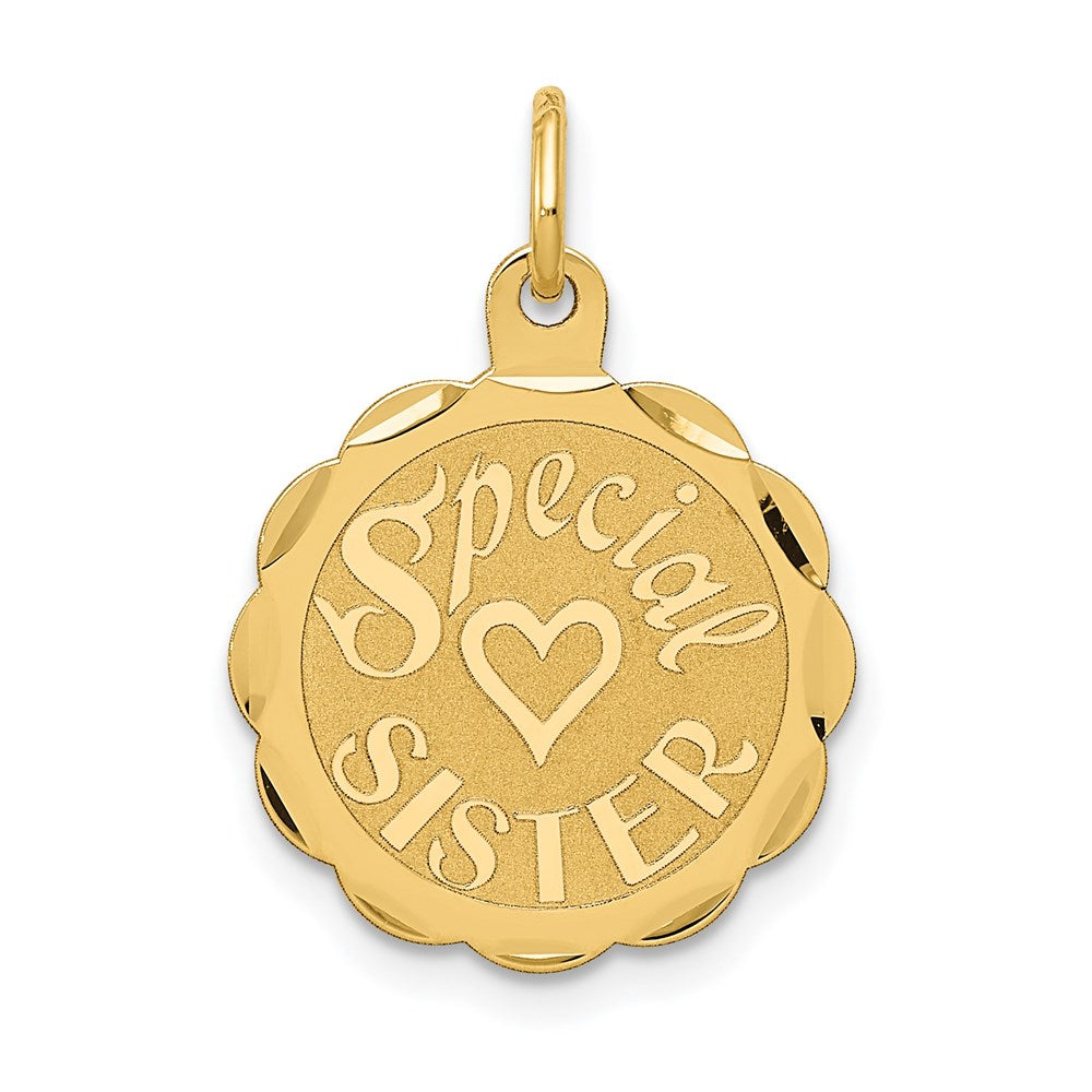 14K SPECIAL SISTER 15mm Engravable Disc Charm, 23 x 15 mm
